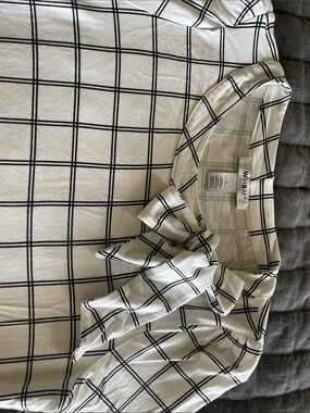 White and Black Windowpane Tie-Neck Shirt